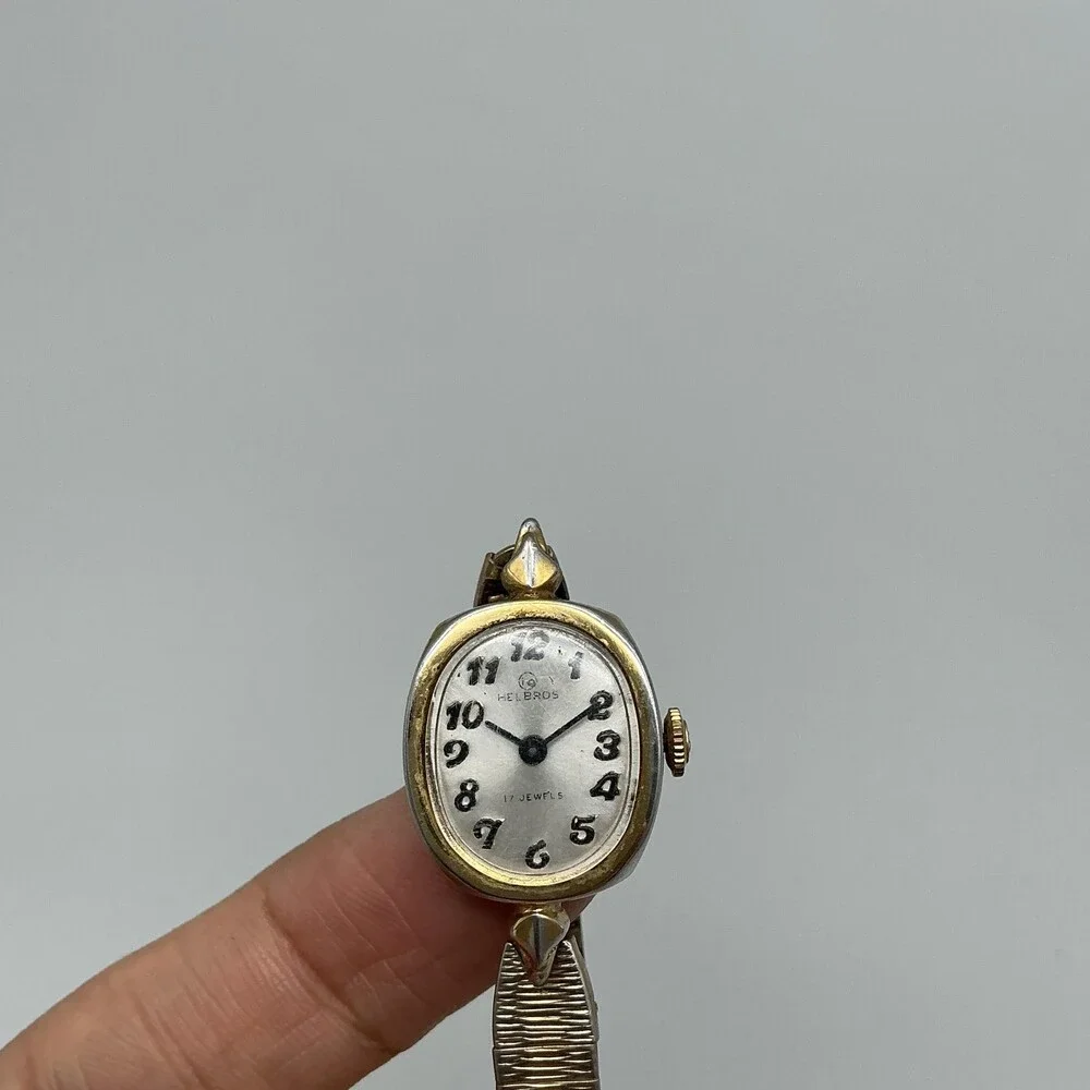 Vintage Helbros Womens Watch 17mm Gold Tone Bracelet 17 Jewels Manual Wind 6